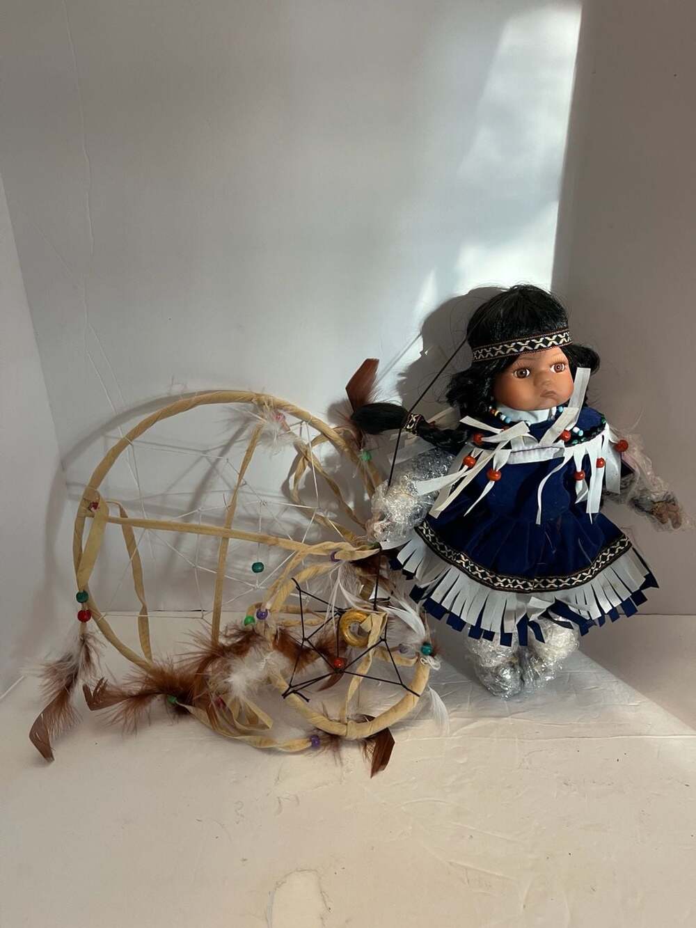 Goldenvale Collection Porcelain Native American Doll With Dream Catcher